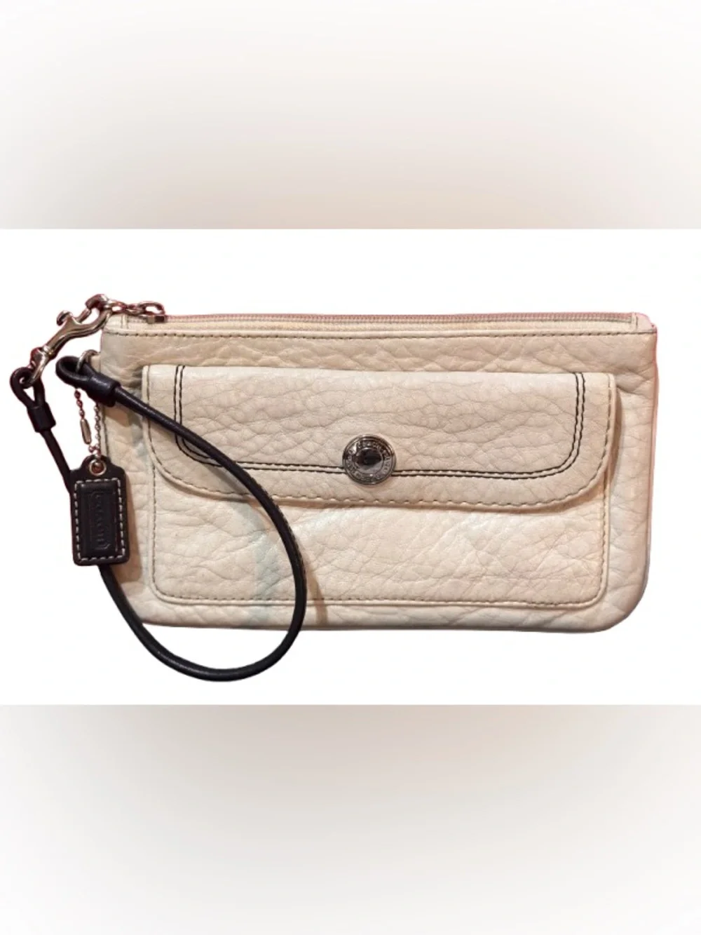 Coach F42126 Y2K Hamilton Leather Large Wristlet (Cream/Brown) - EUC